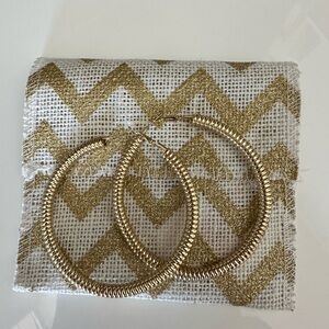 Gold Tone Hoop Earrings with Chevron Pouch